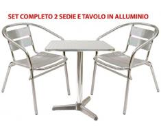Set completo salotto in alluminio 2 sedie e tavolo per casa balcone bar