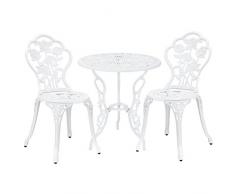 casa.pro Set da Bistrot Composto di 1 Tavolo Rotondo e 2 Sedie con Elementi Decorativi Set Mobili da Giardino/Balcone/Pub/Bar - Bianco
