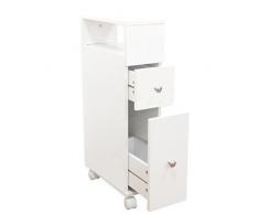 EASE Mobile da bagno con ruote con 2 cassetti Carrello portaoggetti da cucina in legno Mobile da bagno 15 × 33 × 65 CM Bianco