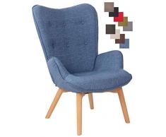 CLP Poltrona Soggiorno con Orecchie Durham in Stoffa E Legno di Faggio I Sedia Lounge Salotto Design Ispirazione Chesterfield, Colore:Blu