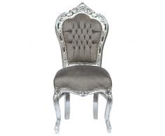 Sedia Poltroncina Sedia per sala da pranzo barocco in legno grigio telaio argento antico nostalgia Look