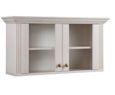 clever-moebel Vetrina in Legno di Pino, Laccato Bianco, pensile, Armadio, vetrinetta