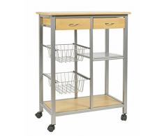 ts-ideen Carrello portavivande 63 x 82 cm in Alluminio e MDF color Faggio per Cucina o Sala da Pranzo