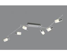Trio Leuchten 821410605 - Lampadario a LED, in alluminio spazzolato/cromato e vetro bianco, 6 LED da 5W inclusi, larghezza: max 150 cm