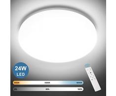NIXIUKOL Plafoniera Led Soffitto 24W 2400LM, Plafoniera LED dimmerabile 3000-6000K, IP54 Impermeabile Plafoniera Bagno rotonda a filo per Camera da letto Casa-ufficio Cucina Corridoio Soggiorno 28cm