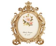 HOMSFOU Cornice portafoto in Stile Europeo Vintage Barocco Ovale Cornice Verticale Foto espositore per la casa Decorazione Tavolo