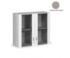 Pensile Vetrina 2 Ante Larice Grigio In Legno Nobilitato H.72x80x32 Cm