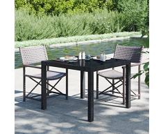 Gecheer Tavolo Giardino 90x90x75 cm Vetro Temperato e Polyrattan, Tavolo da Sala da Pranzo da Giardino,Tavolo Rettangolare da Esterno,Tavolino da Giardino in Polyrattan Nero
