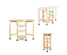 YIFAA Carrello di Servizio Pieghevole con 1 Cassetto, 2 Vassoi in Ferro, Ruote Universali per Cucina/Hotel/Ristorante