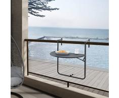 [en.casa] Tavolino Pieghevole/Ribaltabile da Balcone - Tavolo a Sospensione Regolabile in Altezza - Piano Semicerchio (LxP): 60 x 40 cm - Grigio Scuro