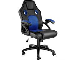 TecTake 800770 Sedia da Ufficio, Poltrona da Gioco, PC Direttore Scrivania, Ergonomica, Altezza Regolabile, 5 Rotelle Doppie, PVC -Disponibile in Diversi Colori (Nero-Blu | No. 403453)