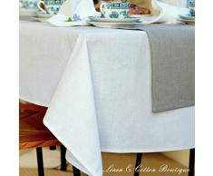 Lusso Tovaglia da Tavola In Stoffa, Bianco - 50% Lino, 50% Cotone (147 x 250cm)