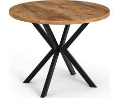 WFL GROUP Tavolo da Pranzo Rotondo Allungabile - Tavolo Loft Style Con Gambe in Metallo - 100 a 180 cm - Tavolo Quadrato Stile Industriale Per il Soggiorno - Salvaspazio - Rovere Lefkas - 100 cm