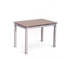 STONES HOME FURNITURE, Tavolo Allungabile in Vetro Temperato con Gambe in Metallo, Tavolo da Pranzo Fino a 6 Posti Rettangolare, Modello Baud, Colore Cappuccino, 75 x 110/170cm H. 75cm