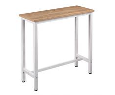 WOLTU Tavolo da Bar Rettangolare Alto Tavolino Bancone per Cucina in Metallo e Legno 100x40x100 cm BT33hei