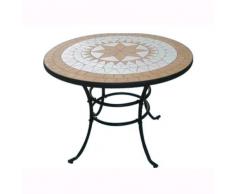 TAVOLO TONDO IN ACCIAIO CON INTARSIO MOSAICO PER ARREDO GIARDINO ESTERNO