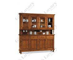 Credenza con vetrina, stile classico, in legno massello e mdf con rifinitura in noce lucido - Mis. 195 x 47 x 213