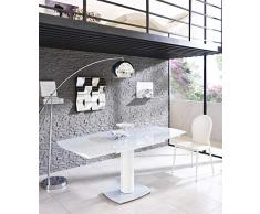 Stones Kyoto Tavolo da Pranzo allungabile, Metallo, Bianco/Vetro Bianco, 120/180x90x76 cm