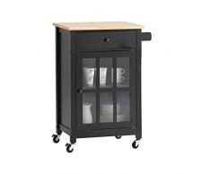 SoBuy Credenza cucina legno Carrello cucina con ruote in stile americano antico piano in legno massello di hevea nero L63*P46*A88 cm FKW98-SCH