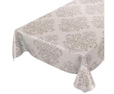 Anro, tovaglia cerata lavabile, motivo arabesco barocco, 160 x 140 cm, beige freschezza