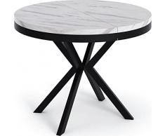 WFL GROUP Tavolo da Pranzo Rotondo Allungabile - Tavolo Loft Style Con Gambe in Metallo - 90 a 170 cm - Tavolo Quadrato Stile Industriale Per il Soggiorno - Salvaspazio - Marmo Bianco - 90 cm