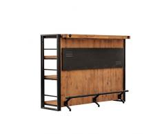 Bancone da bar di design, stile industriale, in metallo e legno di acacia massiccio, fattura e finiture curate, collezione Workshop