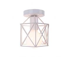 Lampada da Soffitto Vintage Industriale, iDEGU Lampada a Sospensione in Metallo E27 Plafoniera a Forma di Gabbia Esagonale per Camera Bar Ristorante Ingresso Corridoio, 15 cm, Bianco
