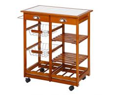 homcom – Carrello da Cucina Multiuso in Legno di Pino 74 x 37 x 75cm Marrone Chiaro