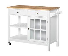 HOMCOM Carrello da Cucina in Legno Portavivande e Utensili, 2 Ruote Cassetti e Mensole, Multiuso e Salvaspazio, Bianco, 116.5x48x86.5cm