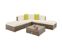 TecTake 800888 Set di Mobili, Arredamento da Giardino, Set da Salotto in Polyrattan, Poltrone + Poltrone Angolari + Tavolo con Ripiano, Adatto per Balcone Terrazza Salone (Naturale)