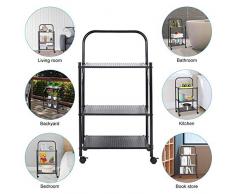 Scaffale con rotelle a 3 Livelli, Carrello di Servizio Pieghevole, Scaffalatura a 3 ripiani in Metallo su rotelle per Cucina, Ristorante, Hotel, Garage, Nero, 4,9 x 34,8 x 95,8 cm