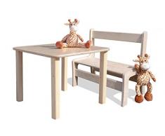 Eli-Kids - Set di 1 panca e 1 tavolo, colore naturale