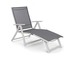 blumfeldt Pomporto Lounge - Sdraio da Giardino, Sedia a Sdraio, Superficie: 173,5 x 51 cm, Schienale Regolabile in Altezza in 7 Punti, Base Idrorepellente, ComfortMesh, Pieghevole, Bianco