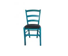 Set Sedia Venezia Paesana, Legno Massello, Vari Sedute e Colori, Imbottita Paglia o Massello Cucina Casa Ristorante Agriturismo, Alta qualità (Azzurro, Seduta Imbottita Nero, 4)