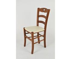 Tommychairs Sedia Classica Cuore per Cucina e Sala da Pranzo, Robusta Struttura in Legno di faggio Verniciata Noce e Seduta Imbottita e Rivestita in Ecopelle Color Avorio