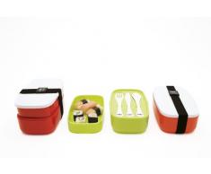 Zak Designs 0204-840 Lunch Box - Set di 2 contenitori per pranzo, posate incluse, verde/ bianco