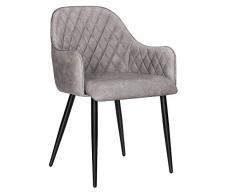 SONGMICS Sedia da Pranzo, Poltroncina, Sedia Imbottita con Braccioli, Rivestimento in PU con Effetto Vintage, Portata 110 kg, per Sala da Pranzo Soggiorno Camera da Letto, Grigio LDC085G01