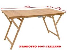 Tavolo tavolino pieghevole richiudibile legno naturale 140x70 cm campeggio casa.
