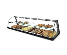 MBH - Vetrina espositiva professionale neutra da banco 119 cm per bar e ristoranti. Vetrinetta espositore vetro curvo 2 piani per pasticceria SENZA illuminazione LED.
