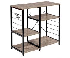 WOLTU Scaffale per Cucina Porta Microonde Forno a Ripiani con Ganci in Acciaio Legno RGB9324dc