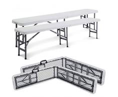 Todeco Panca In Plastica Resistente, Panca Portatile Pieghevole, Pieghevole a metà, Pacco da 2, Carico massimo: 300 kg, Bianco