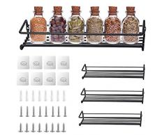TWBEST Portaspezie a parete, portaspezie da cucina autoadesivo, portaspezie in acciaio inossidabile,4 rastrelliere da cucina sospese, due modalità di installazione