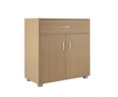 BRIGROS La voglia di fare Wehome - Mobiletto Multiuso 2 Ante Battenti Con 5 Ripiani E 1 Cassetto, Adatto A Diversi Utilizzi Come Mobile Ingresso, Mobiletto Bagno, Mobiletto Cucina (Rovere)