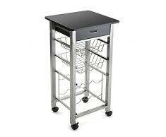 VERSA Leicester Carrello cucina e Portabottiglie con ruote e cassetti, Mobile cucina, Misure (A x L x l) 82 x 40 x 40 cm, Legno e metallo, Colore Nero