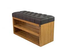 EMRA WOOD M-DEKO LPS-5 - Panchina imbottita Chesterfield, con ripiano in ecopelle, colore grigio scuro, struttura in legno, altezza 55 cm, profondità 30 cm, 65