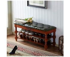 FCBCVBC Home Soggiorno Scarpiera Fasciatoio retrò Scarpiera in Legno massello Corridoio Armadio Panca Cuoio PU Assemblaggio rapido Sgabello Multifunzionale di stoccaggio Hotel Office Meet (Colore: D