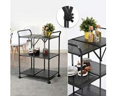 FURNITURE-R France - Carrello di Servizio a 3 Livelli, Pieghevole, Stile Rustico, scaffale Robusto, per Cucina e Soggiorno, Colore: Grigio