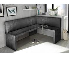 MyStyleWood Marta - Panchina ad Angolo da Cucina, in Ecopelle, Imbottita, Facile da Pulire, Stabile, Struttura in Legno, 168 x 128 cm, Colore: Grigio Vintage