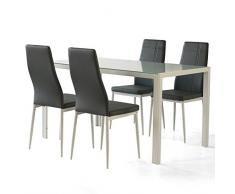 Cribel Tavolo Da Pranzo Con 4 Sedie, Elevato Comfort Di Seduta In Finta Pelle, Robusto Piano Del Tavolo In Vetro Di Sicurezza, Alluminio, Vetro Temperato, Poliuretano, Grigio/Bianco, 135X80X76 cm
