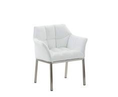 CLP Poltroncina Lounge Octavia In Similpelle I Sedia Design Salotto Imbottita Telaio In Acciaio, Colore:bianco, Colore del telaio:acciaio inossidabile